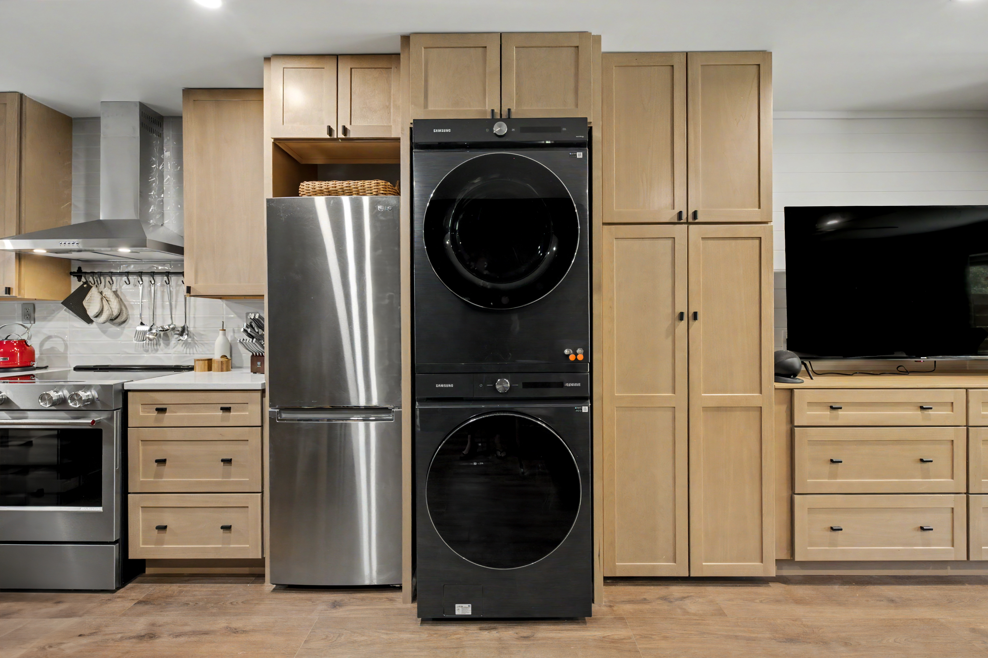 In-unit stacked washer and dryer