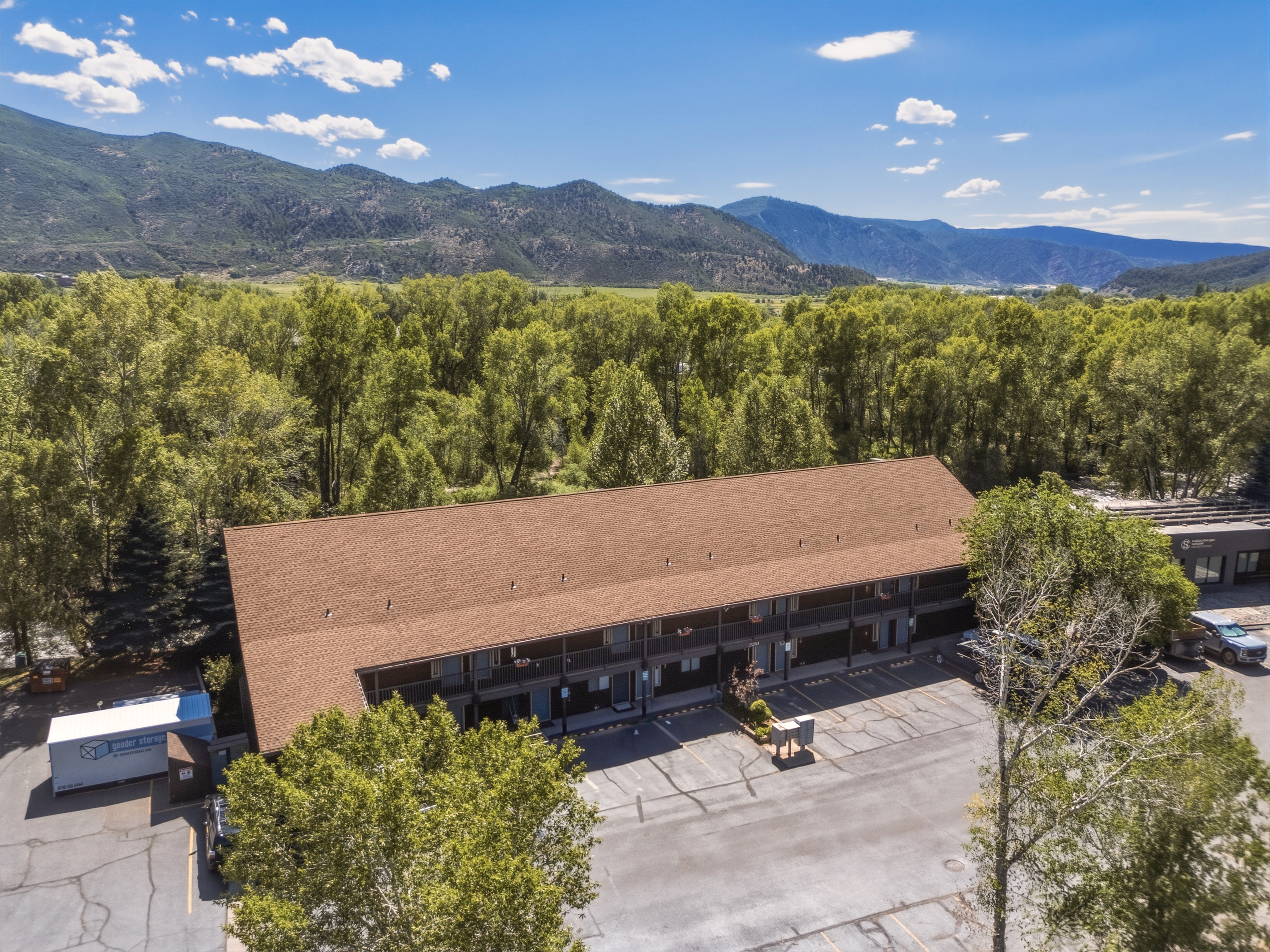 Aerial view of the building from above